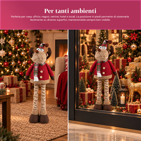 Renna Natalizia Decorativa Estensibile 55-85 cm - Ornamento di Natale con Gambe Telescopiche, Struttura in Metallo, Poliestere, 4 Varianti Stile