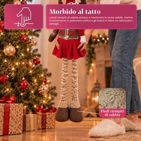 Renna Natalizia Decorativa Estensibile 55-85 cm - Ornamento di Natale con Gambe Telescopiche, Struttura in Metallo, Poliestere, 4 Varianti Stile