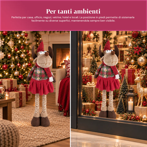 Renna Natalizia Decorativa Estensibile 55-85 cm - Ornamento di Natale con Gambe Telescopiche, Struttura in Metallo, Poliestere, 4 Varianti Stile