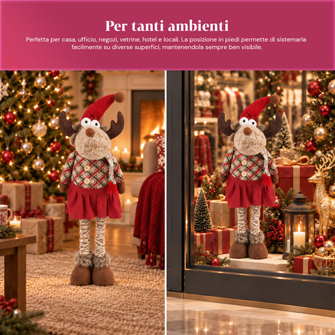 Renna Natalizia Decorativa Estensibile 55-85 cm - Ornamento di Natale con Gambe Telescopiche, Struttura in Metallo, Poliestere, 4 Varianti Stile