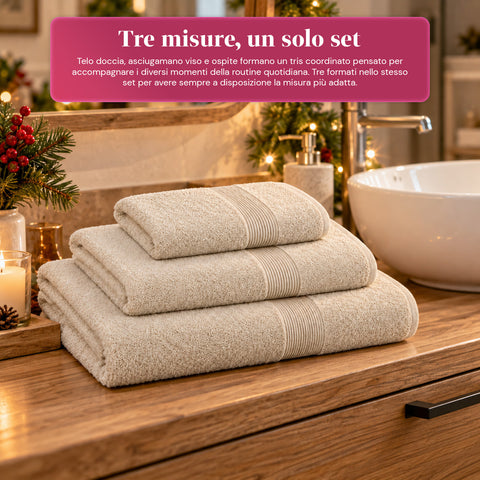 Set 3 Asciugamani in 100% Cotone – Tris Bagno con Telo 90x140, Asciugamano 60x100 e Ospite 40x60 cm, Morbidi e Assorbenti, 6 Colori