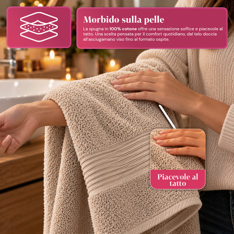 Set 3 Asciugamani in 100% Cotone – Tris Bagno con Telo 90x140, Asciugamano 60x100 e Ospite 40x60 cm, Morbidi e Assorbenti, 6 Colori