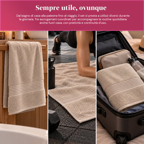Set 3 Asciugamani in 100% Cotone – Tris Bagno con Telo 90x140, Asciugamano 60x100 e Ospite 40x60 cm, Morbidi e Assorbenti, 6 Colori