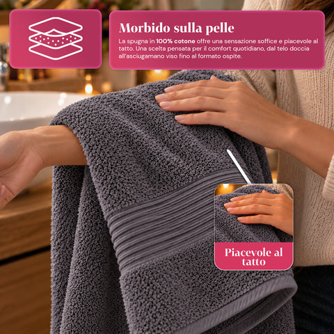 Set 3 Asciugamani in 100% Cotone – Tris Bagno con Telo 90x140, Asciugamano 60x100 e Ospite 40x60 cm, Morbidi e Assorbenti, 6 Colori