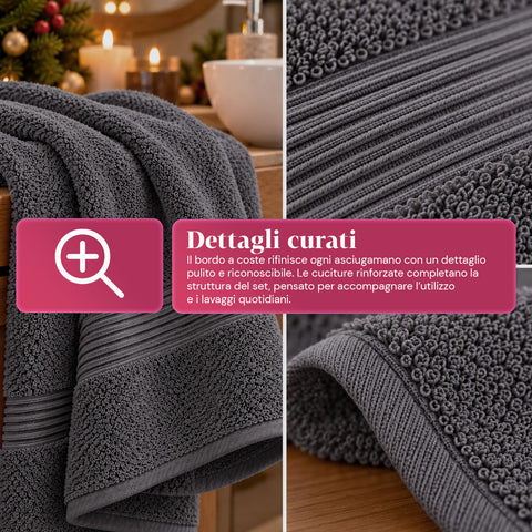 Set 3 Asciugamani in 100% Cotone – Tris Bagno con Telo 90x140, Asciugamano 60x100 e Ospite 40x60 cm, Morbidi e Assorbenti, 6 Colori