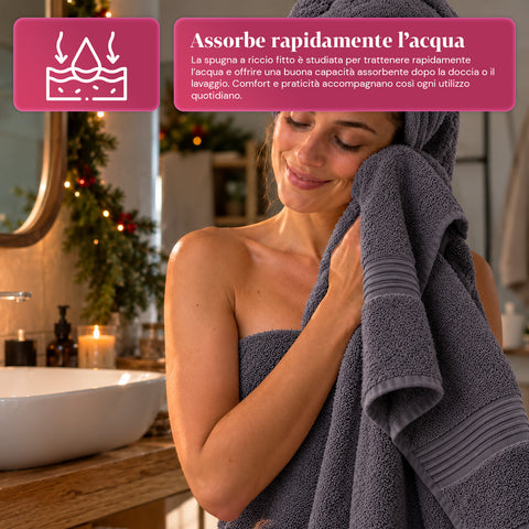 Set 3 Asciugamani in 100% Cotone – Tris Bagno con Telo 90x140, Asciugamano 60x100 e Ospite 40x60 cm, Morbidi e Assorbenti, 6 Colori