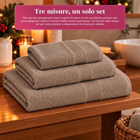 Set 3 Asciugamani in 100% Cotone – Tris Bagno con Telo 90x140, Asciugamano 60x100 e Ospite 40x60 cm, Morbidi e Assorbenti, 6 Colori
