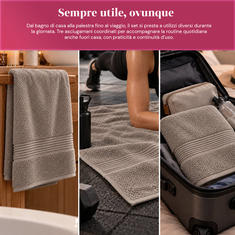 Set 3 Asciugamani in 100% Cotone – Tris Bagno con Telo 90x140, Asciugamano 60x100 e Ospite 40x60 cm, Morbidi e Assorbenti, 6 Colori