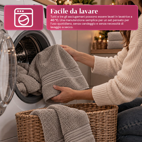 Set 3 Asciugamani in 100% Cotone – Tris Bagno con Telo 90x140, Asciugamano 60x100 e Ospite 40x60 cm, Morbidi e Assorbenti, 6 Colori