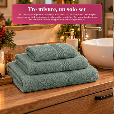 Set 3 Asciugamani in 100% Cotone – Tris Bagno con Telo 90x140, Asciugamano 60x100 e Ospite 40x60 cm, Morbidi e Assorbenti, 6 Colori