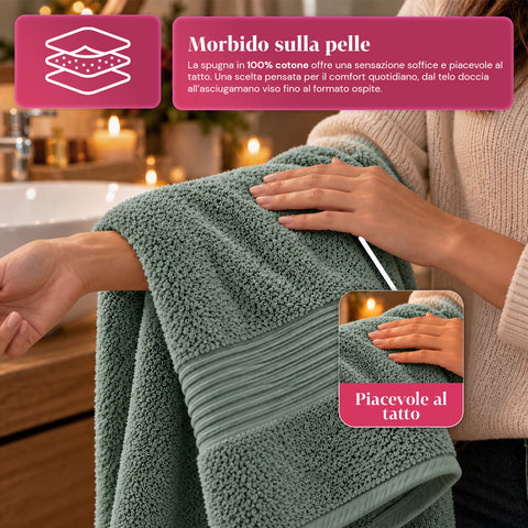 Set 3 Asciugamani in 100% Cotone – Tris Bagno con Telo 90x140, Asciugamano 60x100 e Ospite 40x60 cm, Morbidi e Assorbenti, 6 Colori
