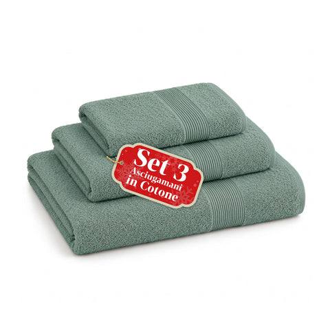 Set 3 Asciugamani in 100% Cotone – Tris Bagno con Telo 90x140, Asciugamano 60x100 e Ospite 40x60 cm, Morbidi e Assorbenti, 6 Colori