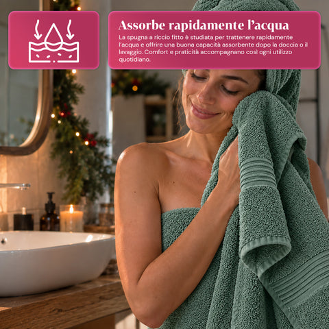 Set 3 Asciugamani in 100% Cotone – Tris Bagno con Telo 90x140, Asciugamano 60x100 e Ospite 40x60 cm, Morbidi e Assorbenti, 6 Colori