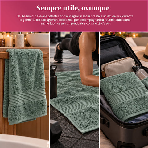 Set 3 Asciugamani in 100% Cotone – Tris Bagno con Telo 90x140, Asciugamano 60x100 e Ospite 40x60 cm, Morbidi e Assorbenti, 6 Colori
