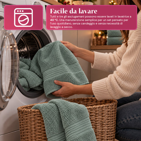 Set 3 Asciugamani in 100% Cotone – Tris Bagno con Telo 90x140, Asciugamano 60x100 e Ospite 40x60 cm, Morbidi e Assorbenti, 6 Colori