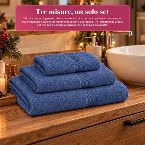 Set 3 Asciugamani in 100% Cotone – Tris Bagno con Telo 90x140, Asciugamano 60x100 e Ospite 40x60 cm, Morbidi e Assorbenti, 6 Colori