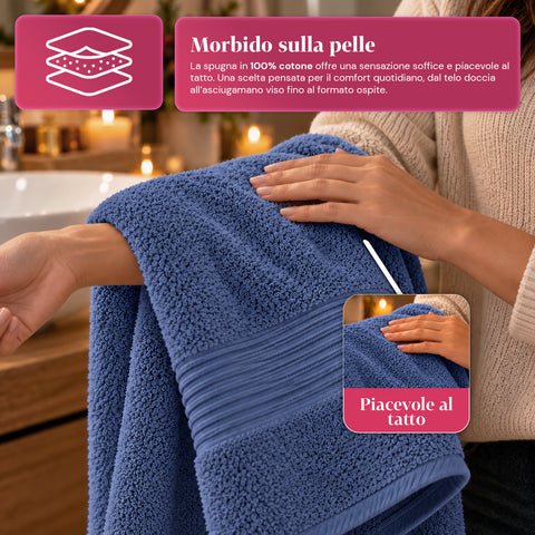 Set 3 Asciugamani in 100% Cotone – Tris Bagno con Telo 90x140, Asciugamano 60x100 e Ospite 40x60 cm, Morbidi e Assorbenti, 6 Colori