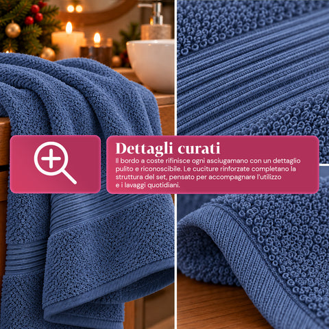 Set 3 Asciugamani in 100% Cotone – Tris Bagno con Telo 90x140, Asciugamano 60x100 e Ospite 40x60 cm, Morbidi e Assorbenti, 6 Colori