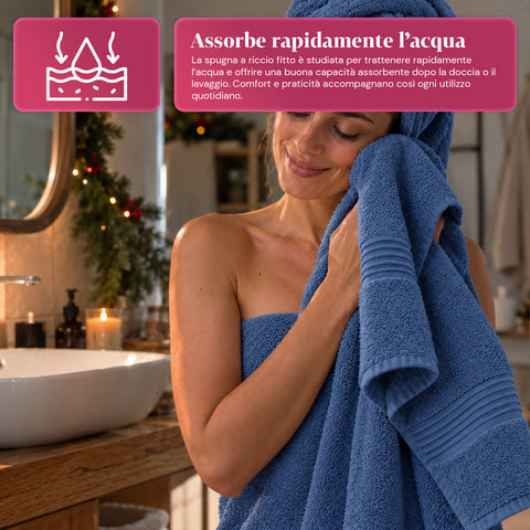 Set 3 Asciugamani in 100% Cotone – Tris Bagno con Telo 90x140, Asciugamano 60x100 e Ospite 40x60 cm, Morbidi e Assorbenti, 6 Colori