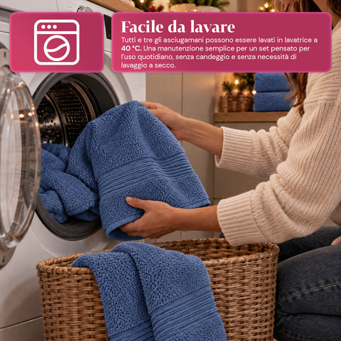 Set 3 Asciugamani in 100% Cotone – Tris Bagno con Telo 90x140, Asciugamano 60x100 e Ospite 40x60 cm, Morbidi e Assorbenti, 6 Colori