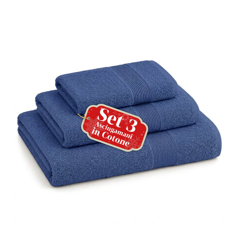 Set 3 Asciugamani in 100% Cotone – Tris Bagno con Telo 90x140, Asciugamano 60x100 e Ospite 40x60 cm, Morbidi e Assorbenti, 6 Colori