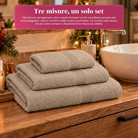 Set 3 Asciugamani in 100% Cotone – Tris Bagno con Telo 90x140, Asciugamano 60x100 e Ospite 40x60 cm, Morbidi e Assorbenti, 6 Colori