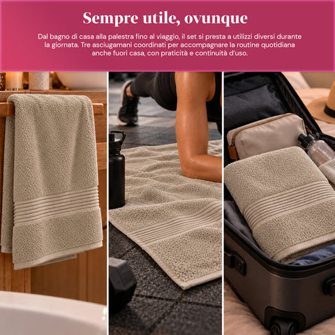 Set 3 Asciugamani in 100% Cotone – Tris Bagno con Telo 90x140, Asciugamano 60x100 e Ospite 40x60 cm, Morbidi e Assorbenti, 6 Colori