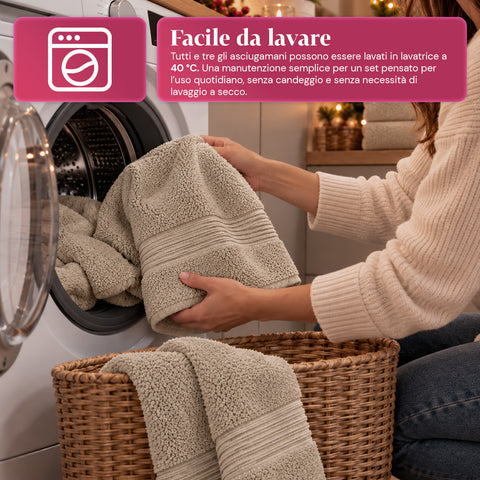 Set 3 Asciugamani in 100% Cotone – Tris Bagno con Telo 90x140, Asciugamano 60x100 e Ospite 40x60 cm, Morbidi e Assorbenti, 6 Colori