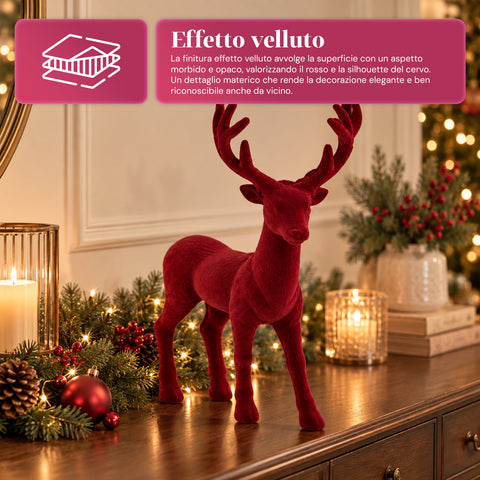 Cervo Decorativo 33x44h cm Effetto Velluto, Statuina Renna Design Moderno per Casa, Ufficio e Vetrine, Decorazione Natalizia, 6 Varianti Colore