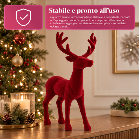 Cervo Decorativo 33x44h cm Effetto Velluto, Statuina Renna Design Moderno per Casa, Ufficio e Vetrine, Decorazione Natalizia, 6 Varianti Colore