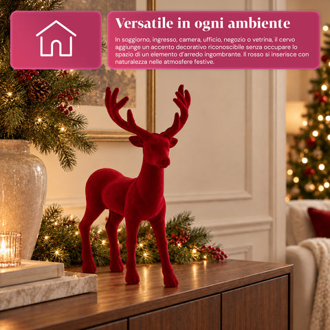 Cervo Decorativo 33x44h cm Effetto Velluto, Statuina Renna Design Moderno per Casa, Ufficio e Vetrine, Decorazione Natalizia, 6 Varianti Colore