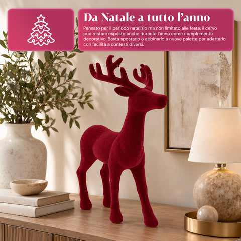 Cervo Decorativo 33x44h cm Effetto Velluto, Statuina Renna Design Moderno per Casa, Ufficio e Vetrine, Decorazione Natalizia, 6 Varianti Colore