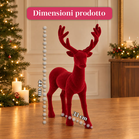 Cervo Decorativo 33x44h cm Effetto Velluto, Statuina Renna Design Moderno per Casa, Ufficio e Vetrine, Decorazione Natalizia, 6 Varianti Colore