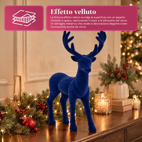 Cervo Decorativo 33x44h cm Effetto Velluto, Statuina Renna Design Moderno per Casa, Ufficio e Vetrine, Decorazione Natalizia, 6 Varianti Colore