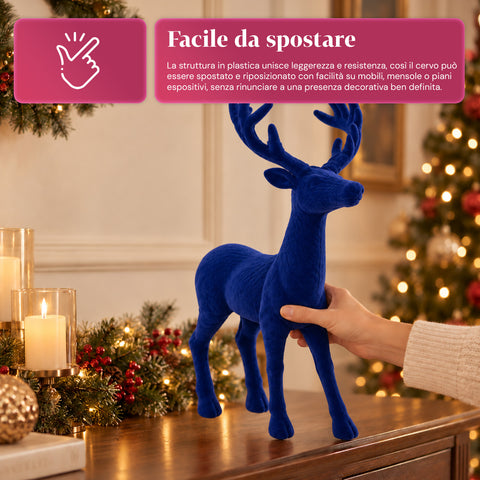 Cervo Decorativo 33x44h cm Effetto Velluto, Statuina Renna Design Moderno per Casa, Ufficio e Vetrine, Decorazione Natalizia, 6 Varianti Colore