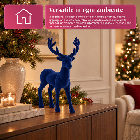 Cervo Decorativo 33x44h cm Effetto Velluto, Statuina Renna Design Moderno per Casa, Ufficio e Vetrine, Decorazione Natalizia, 6 Varianti Colore