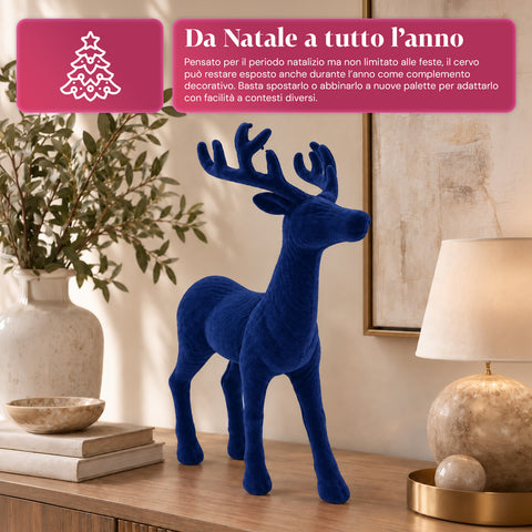 Cervo Decorativo 33x44h cm Effetto Velluto, Statuina Renna Design Moderno per Casa, Ufficio e Vetrine, Decorazione Natalizia, 6 Varianti Colore