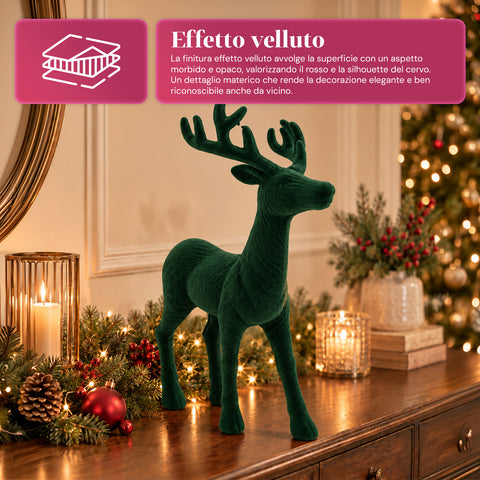 Cervo Decorativo 33x44h cm Effetto Velluto, Statuina Renna Design Moderno per Casa, Ufficio e Vetrine, Decorazione Natalizia, 6 Varianti Colore