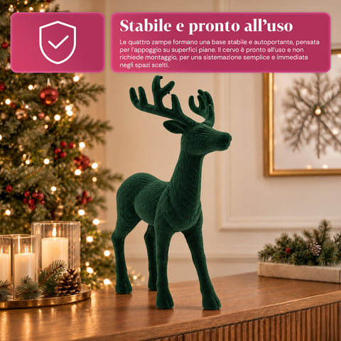 Cervo Decorativo 33x44h cm Effetto Velluto, Statuina Renna Design Moderno per Casa, Ufficio e Vetrine, Decorazione Natalizia, 6 Varianti Colore