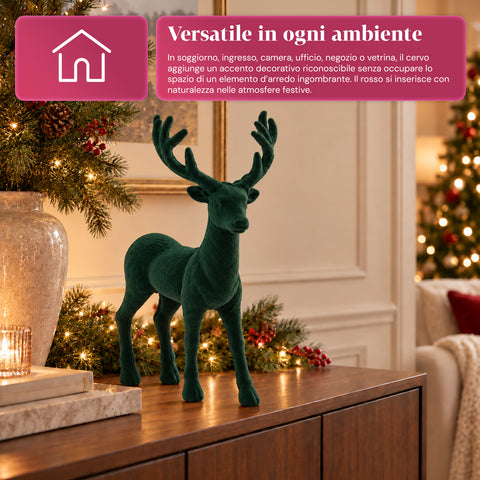 Cervo Decorativo 33x44h cm Effetto Velluto, Statuina Renna Design Moderno per Casa, Ufficio e Vetrine, Decorazione Natalizia, 6 Varianti Colore