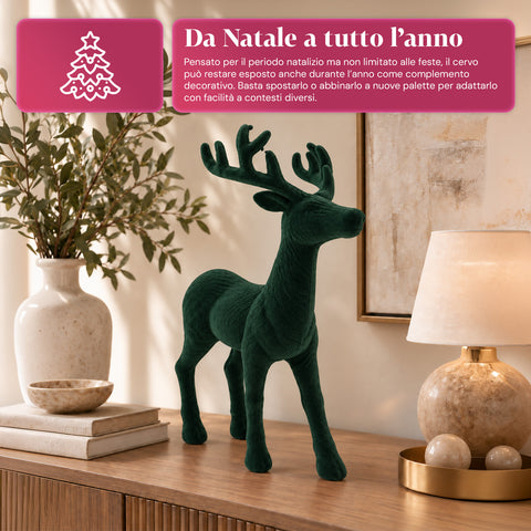 Cervo Decorativo 33x44h cm Effetto Velluto, Statuina Renna Design Moderno per Casa, Ufficio e Vetrine, Decorazione Natalizia, 6 Varianti Colore