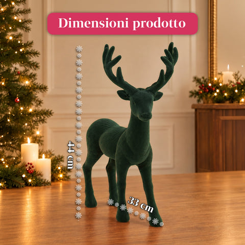 Cervo Decorativo 33x44h cm Effetto Velluto, Statuina Renna Design Moderno per Casa, Ufficio e Vetrine, Decorazione Natalizia, 6 Varianti Colore
