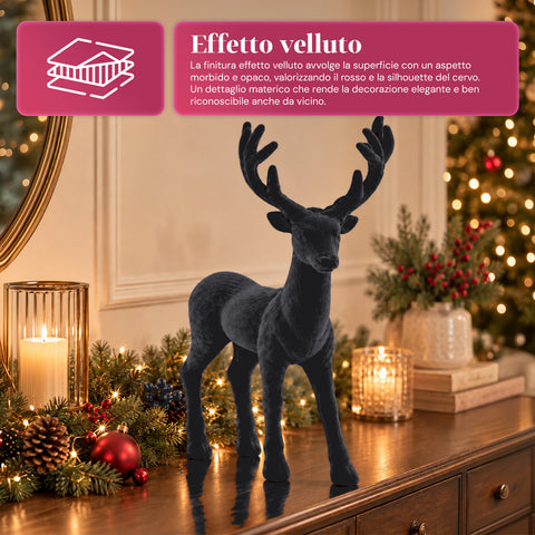 Cervo Decorativo 33x44h cm Effetto Velluto, Statuina Renna Design Moderno per Casa, Ufficio e Vetrine, Decorazione Natalizia, 6 Varianti Colore