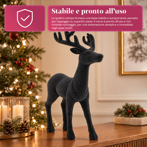 Cervo Decorativo 33x44h cm Effetto Velluto, Statuina Renna Design Moderno per Casa, Ufficio e Vetrine, Decorazione Natalizia, 6 Varianti Colore