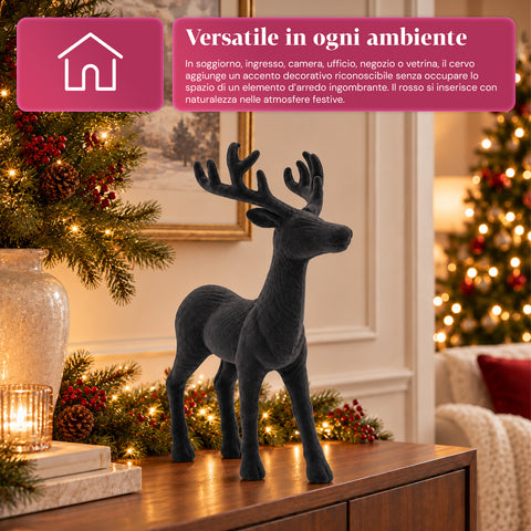 Cervo Decorativo 33x44h cm Effetto Velluto, Statuina Renna Design Moderno per Casa, Ufficio e Vetrine, Decorazione Natalizia, 6 Varianti Colore