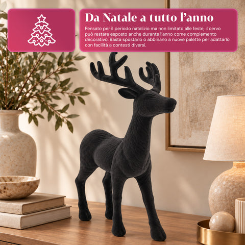 Cervo Decorativo 33x44h cm Effetto Velluto, Statuina Renna Design Moderno per Casa, Ufficio e Vetrine, Decorazione Natalizia, 6 Varianti Colore