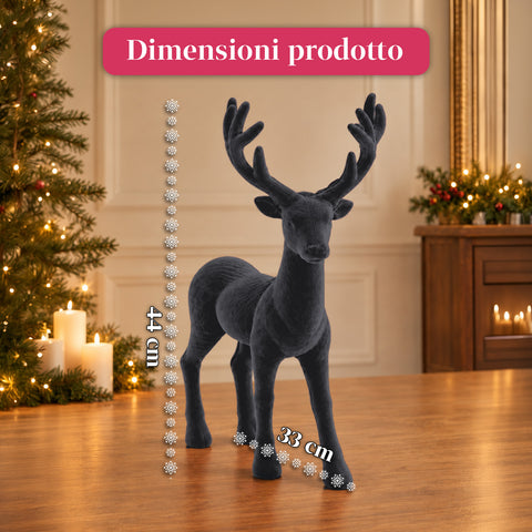 Cervo Decorativo 33x44h cm Effetto Velluto, Statuina Renna Design Moderno per Casa, Ufficio e Vetrine, Decorazione Natalizia, 6 Varianti Colore