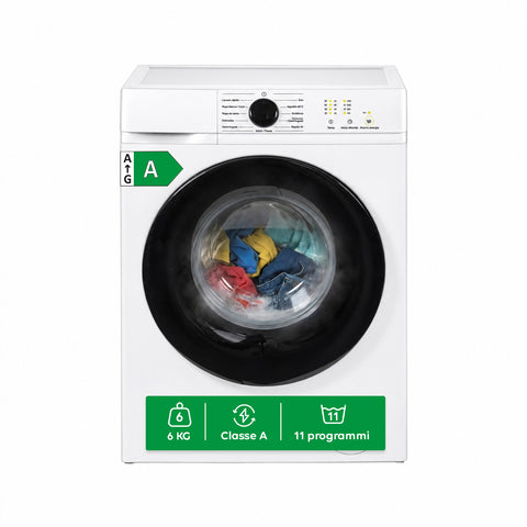 Lavatrice Carica Frontale 6 kg Classe A 1200 Giri/min, Slim 41 cm, Lavaggio a Vapore, Cestello a Nido d'Ape, Sicurezza Bambini, Bianco o Grigio