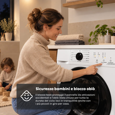 Lavatrice Carica Frontale 6 kg Classe A 1200 Giri/min, Slim 41 cm, Lavaggio a Vapore, Cestello a Nido d'Ape, Sicurezza Bambini, Bianco o Grigio