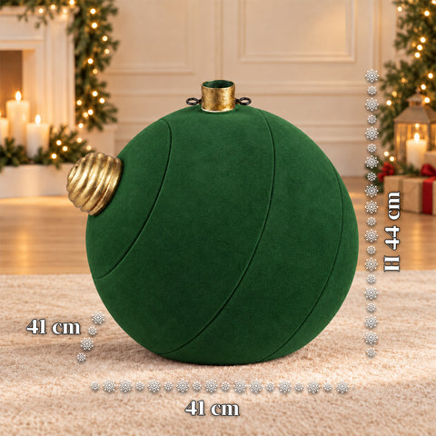 Base Albero di Natale a Palla Gigante Effetto Velluto 41x41x44 cm per Alberi fino a 180 cm - Copribase con Aggancio Ø 4 cm, Rosso Bordeaux Verde